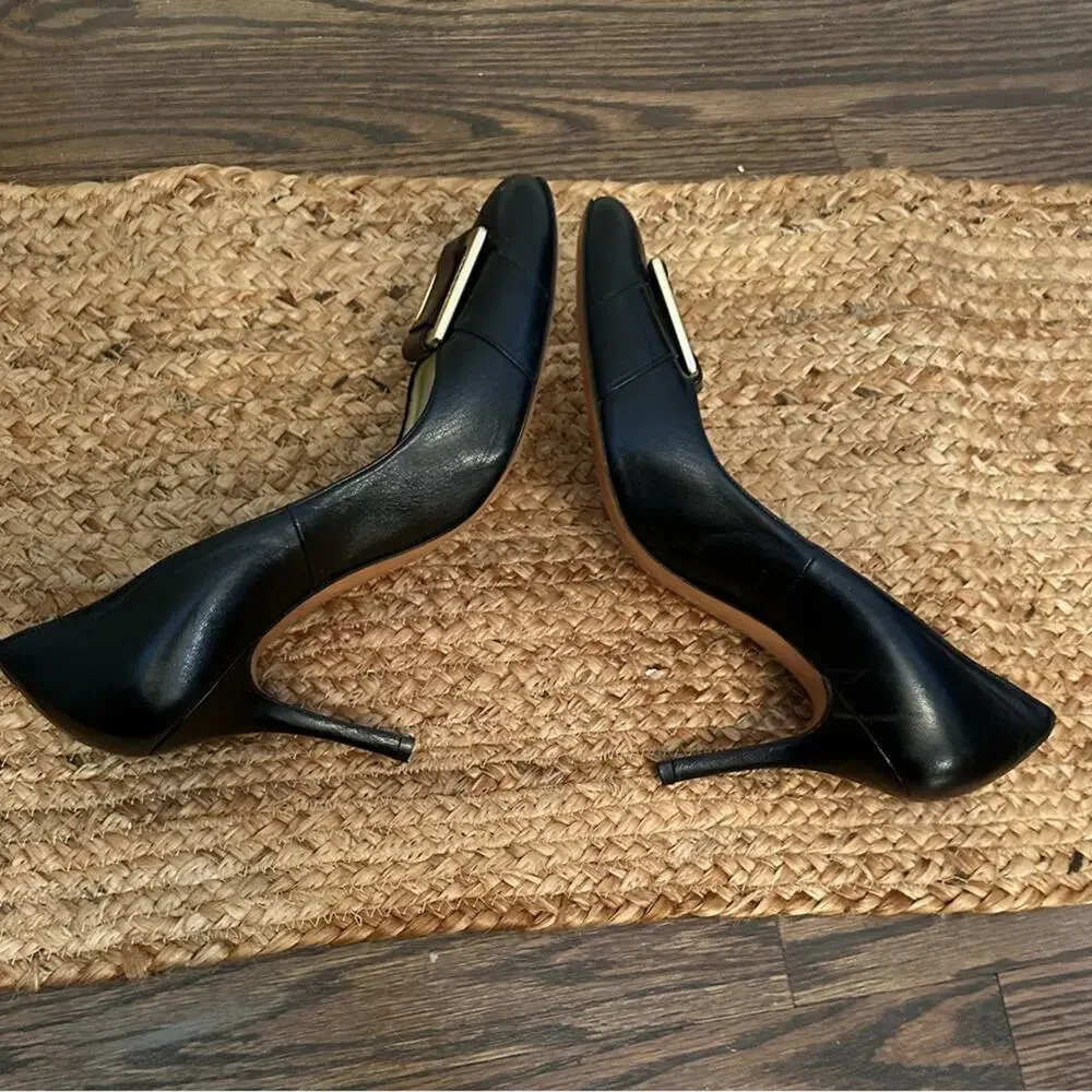 Luciano Padovan Black Leather Buckle Pumps Made in Italy Size 8- 8.5 (38 1/2)